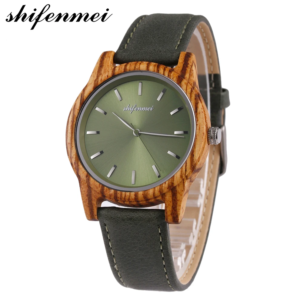 Shifenmei S5551 Выгравированные мужские/woemen часы ручные деревянные кварцевые кожаный
