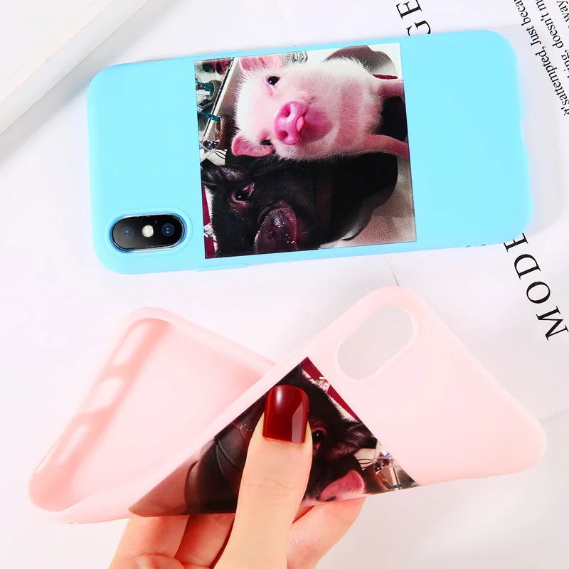 USLION Candy Color Cartoon Pig Phone Case For iPhone X XS XR Xs Max Cases 6 6s 7 8 Plus 5 5s SE Couples Soft TPU Cover |