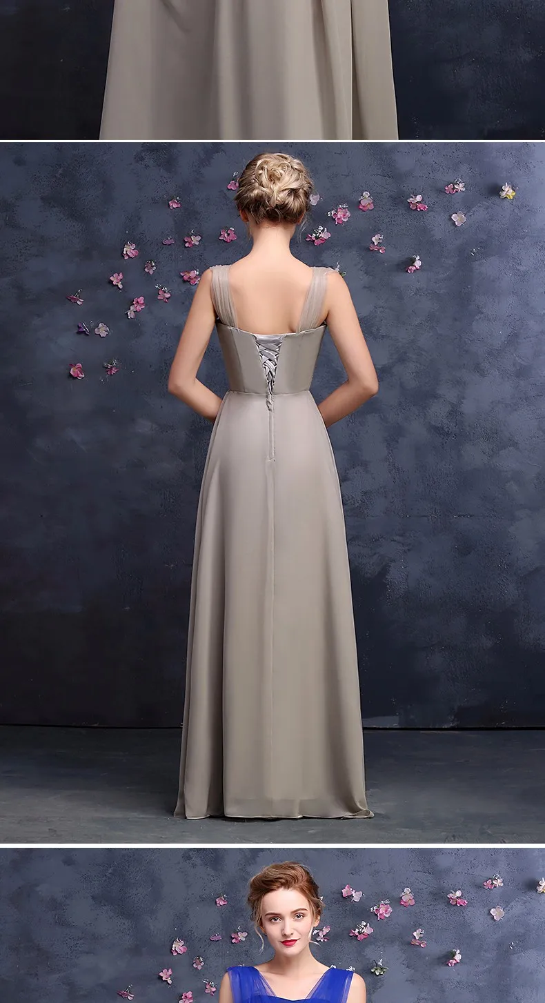 Vestidos de madrinha Новое сексуальное шифоновое Тюлевое платье с v-образным вырезом трапециевидной формы мятно-зеленого цвета шампанского розового Королевского синего цвета лиловое платье подружки невесты длинное платье