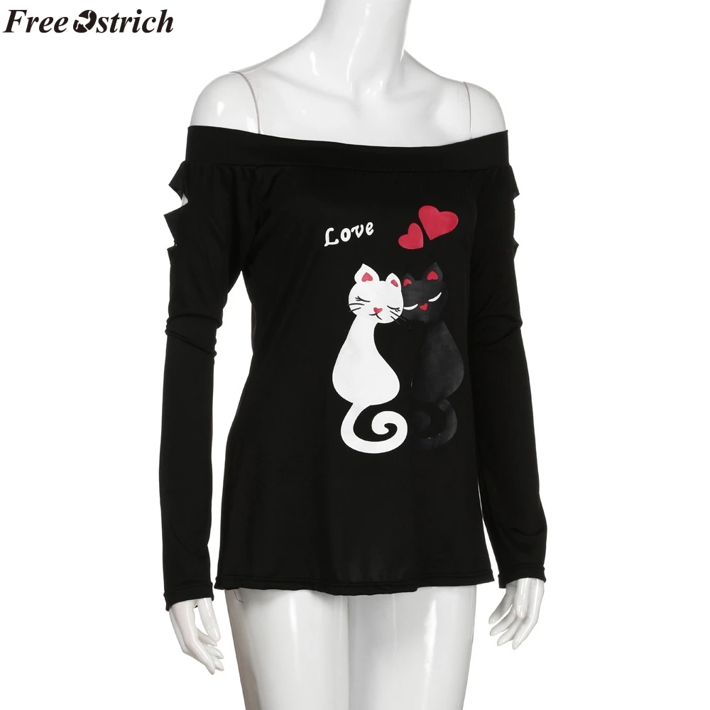 Свободная Женская футболка с длинным рукавом круглым вырезом и принтом в виде