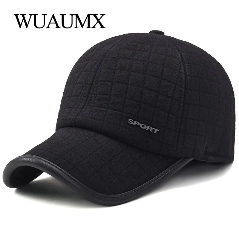 Wuaumx популярная зимняя бейсболка для мужчин с ушанками, теплая хлопковая утолщенная бейсболка, мужские шапки для отца, защитная Кепка для ушей