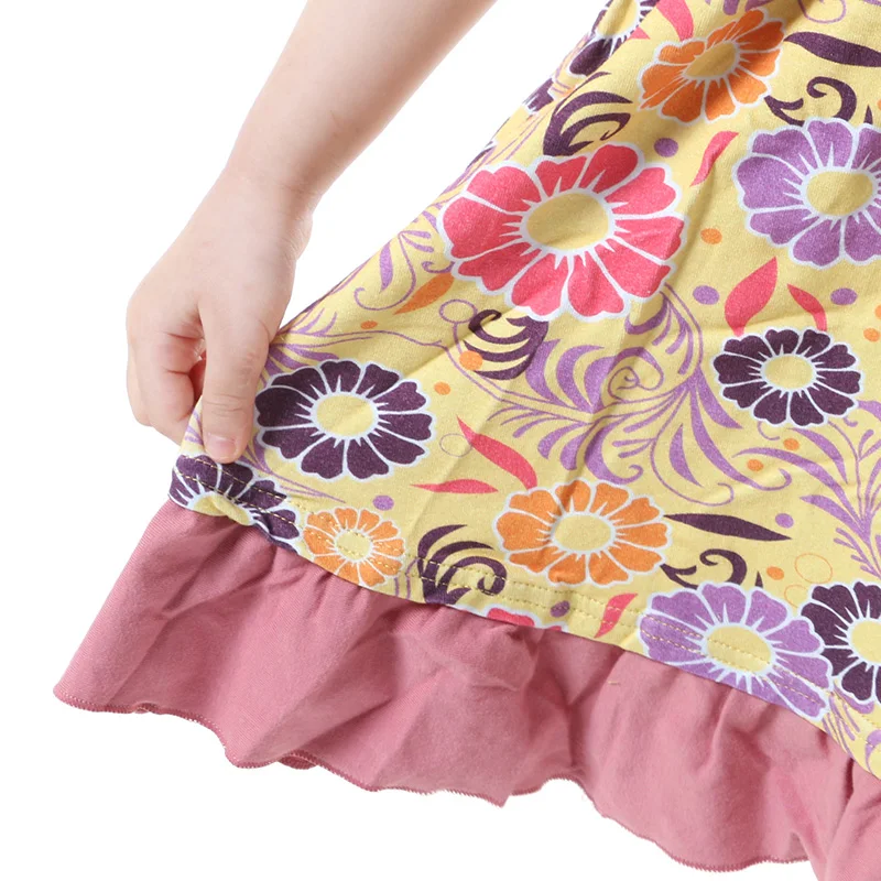 Kaiya Angel Girls Dress Sunflower Kids Dresses For Sleeveless Girl Clothes Dust Pink Ruffle Floral Print | Детская одежда и обувь