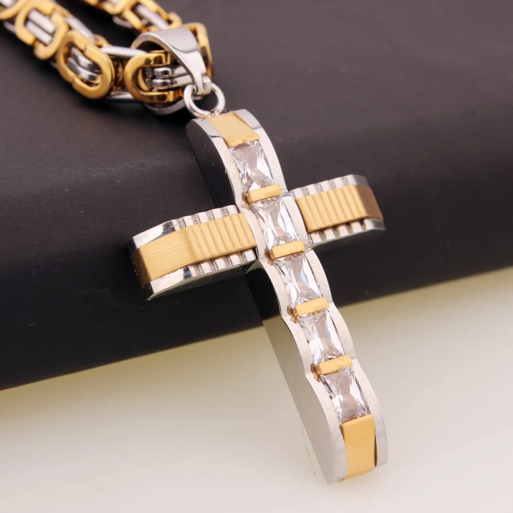 

Ожерелье из византийских звеньев шириной 6 мм, мужское колье с подвеской-крестом из нержавеющей стали геометрической формы в стиле ретро