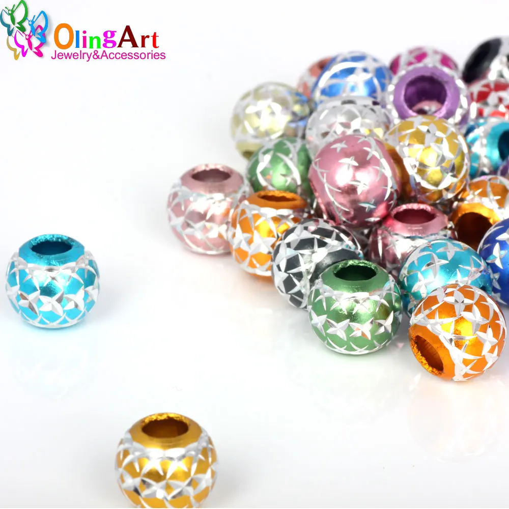 

OlingArt 12Pcs 12mm Random Mixed Aluminium Beads Silver color Carved Round Lantern Spacer Bead DIY necklace jewelry making