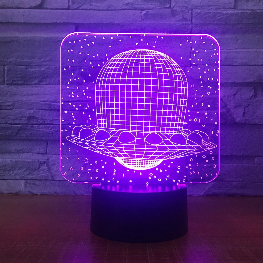 СВЕТОДИОДНЫЙ 3D светильник в виде НЛО Настольный с космическим кораблем 7