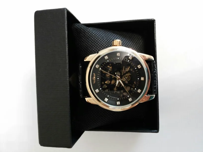 Winner Royal Diamond дизайнерские черные золотые часы Montre Homme мужские часы лучший бренд класса люкс Relogio мужские механические часы со скелетом