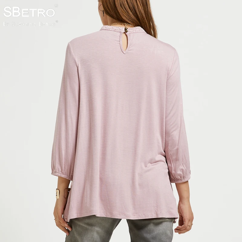 SBetro трикотажные кружевные женские Топы Рубашки пыльная роза хомут Mockneck фонарь