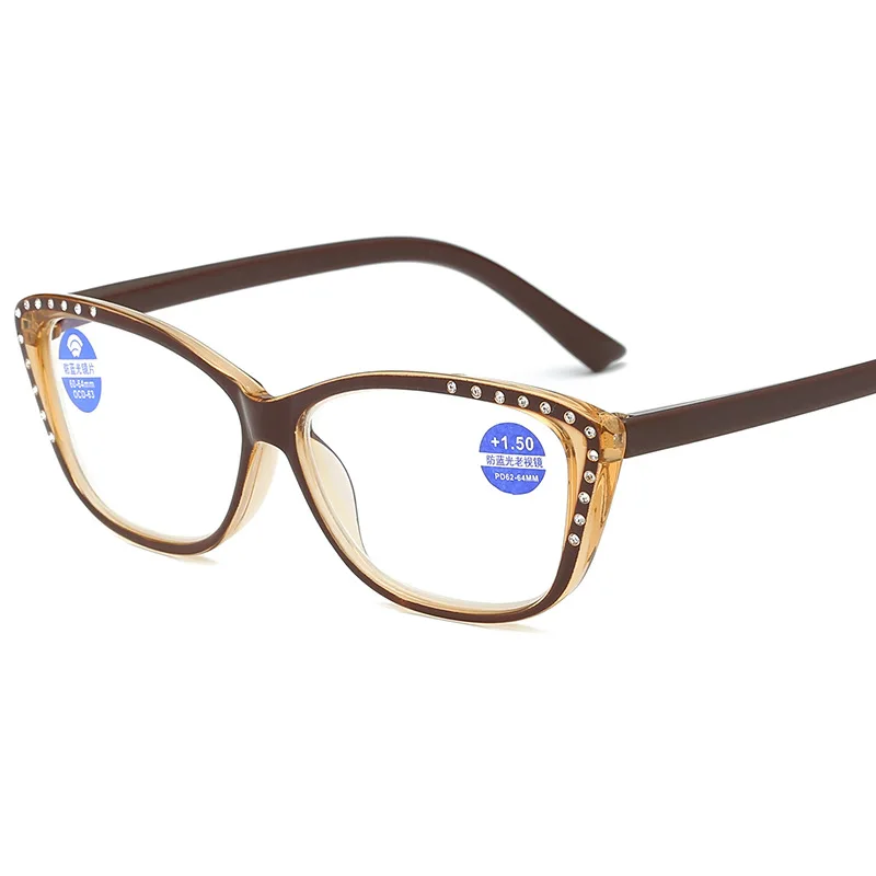 UVLAIK Women's Blue Light Blocking Glasses Ladies Anti-blue light Reading Glasses With Diamonds High-grade Spring Feet Eyewear - Цвет оправы: Коричневый