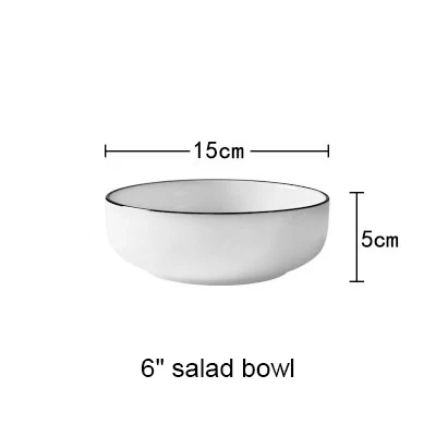 6 inch salad bowl Простой европейский стиль Керамическая пиала для риса черная полоса китай кость салатник суп чаша AKUHOME - Цвет: 6 inch salad bowl