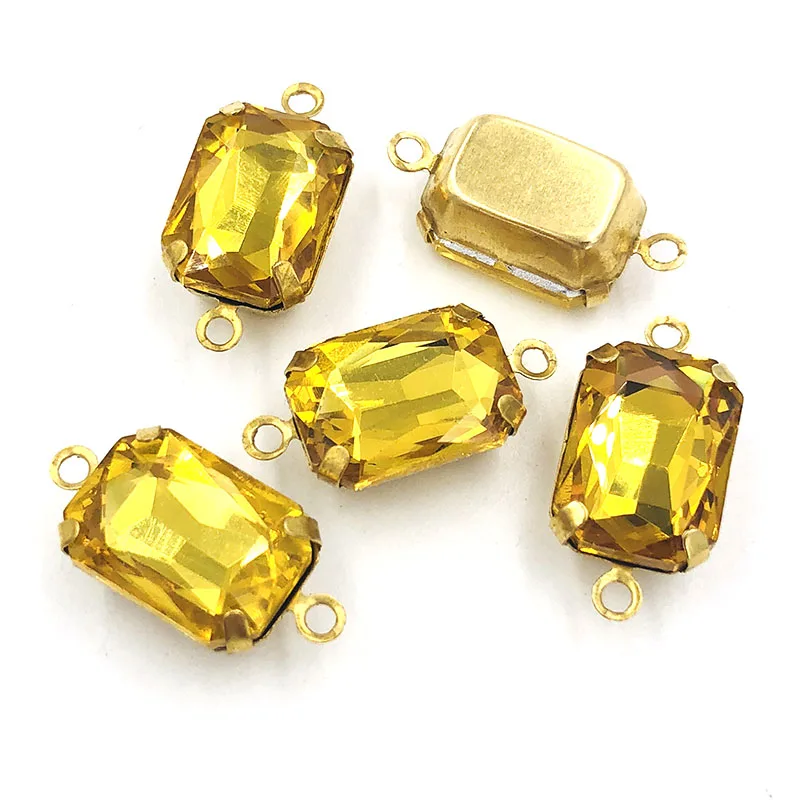 Gold yellow Новое поступление 10x14 мм 20 шт. Золотая основа двойная петля Прямоугольник Кристалл Стекло смешанные цвета пришить стразы кулон diy Аксессуары - Цвет: Gold yellow