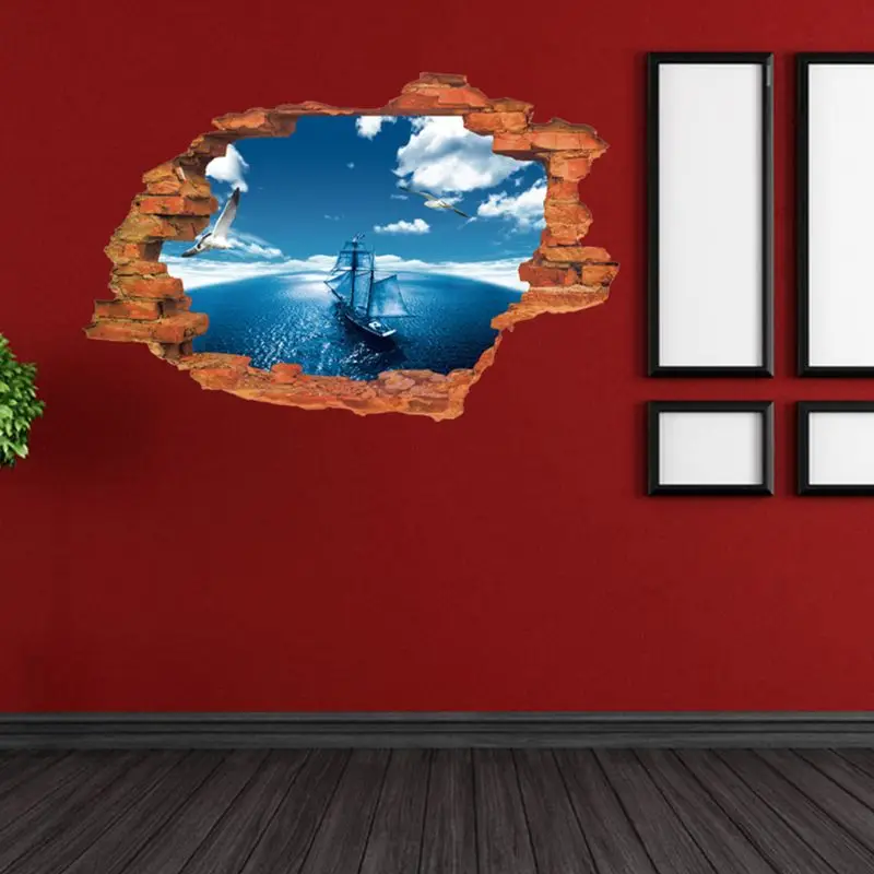 3D наклейки с голубым небом морем парой декоративные креативные съемные