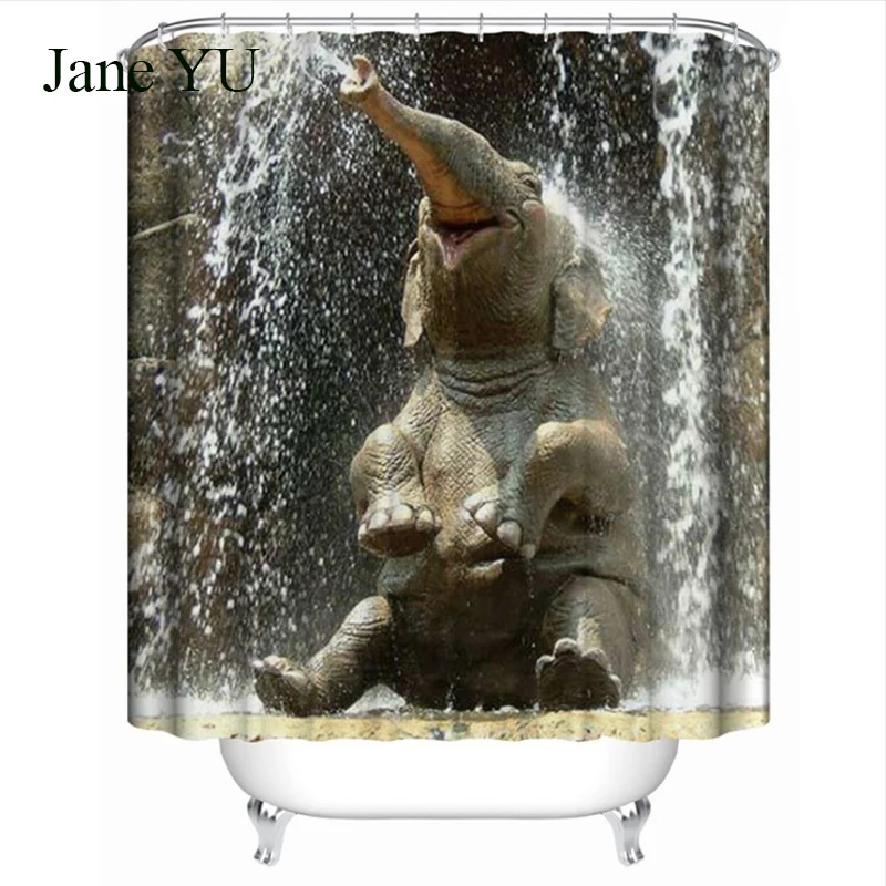 JaneYU Happy Elephant 3D цифровая печатная Толстая Водостойкая полиэфирная занавеска для