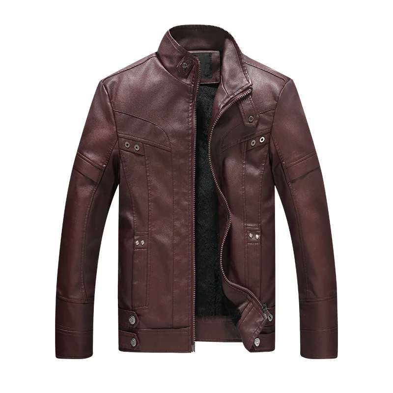 

Новая зимняя мужская деловая кожаная куртка с воротником-стойкой, тонкая кожаная повседневная кожаная куртка из искусственной кожи высоко...