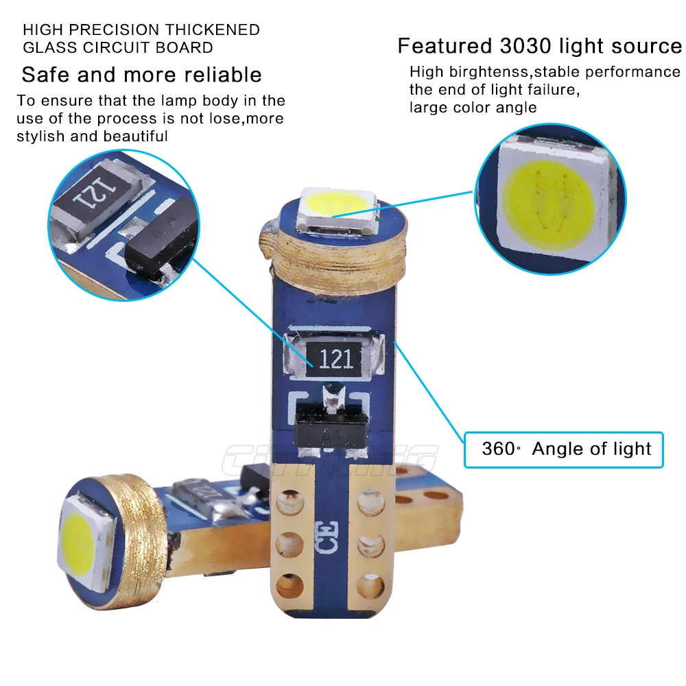 10 шт. универсальные светодиодные лампы T5 W3W 3030 SMD t5 1 | Автомобили и мотоциклы
