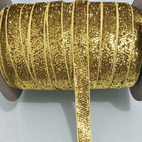 Golden 5 ярдов(4,5 метров), 6 мм, 10 мм, 12 мм, 15 мм, 20 мм, 25 мм, 38 мм, блестящая бархатная лента, заколки, бант, украшение, выберите цвета - Цвет: Golden