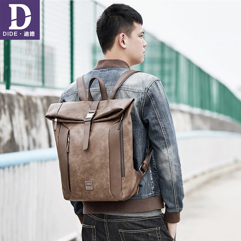 Мужской кожаный рюкзак с защитой от кражи DIDE вместительный водонепроницаемый