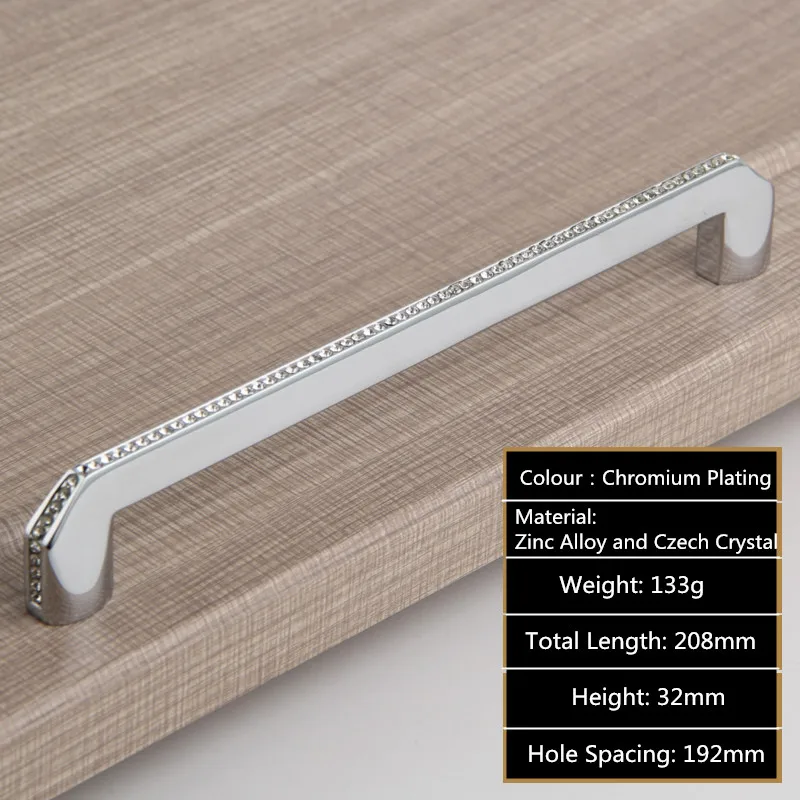 Hole Spacing 192mm 24K реальные золотые или хромированные Чешские Хрустальные Ручки для ящиков шкафа ручки для двери шкафа мебельные ручки - Цвет: Hole Spacing 192mm