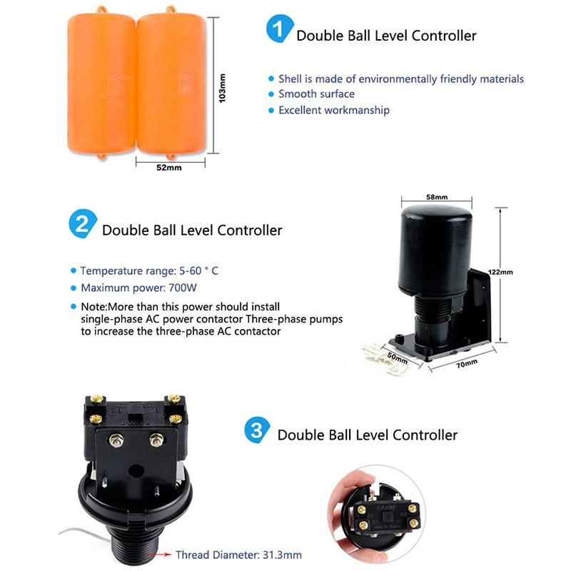 Бесплатная доставка 1 2 м Поплавковый выключатель с двумя шариками уровень