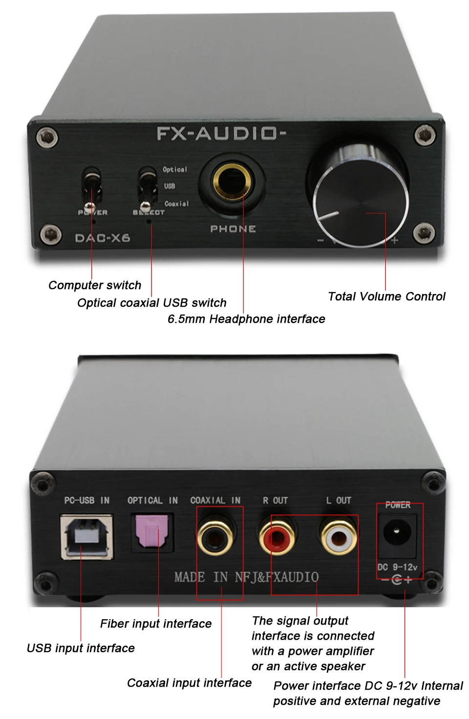 Mini 2.0 Headphone Amp HiFi Audio Decoder DAC USB Coaxial Optical Output FX Audio DAC-X6 RCA Headphones Amplifier 24Bit 96KHz