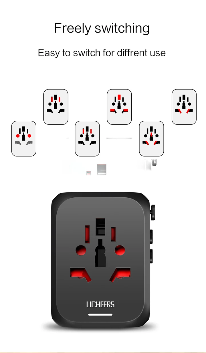 LINGCHEN дорожный адаптер Международный адаптер питания 5A 3 USB 1 type-C порт зарядное устройство AC адаптер питания для ЕС/Великобритании/Австралии/США