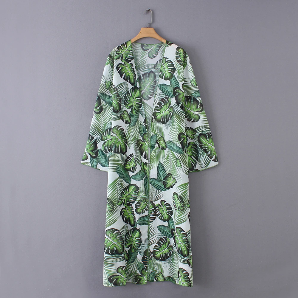 2018 Летняя мода женское длинное кимоно с цветочным принтом Кардиган длинным