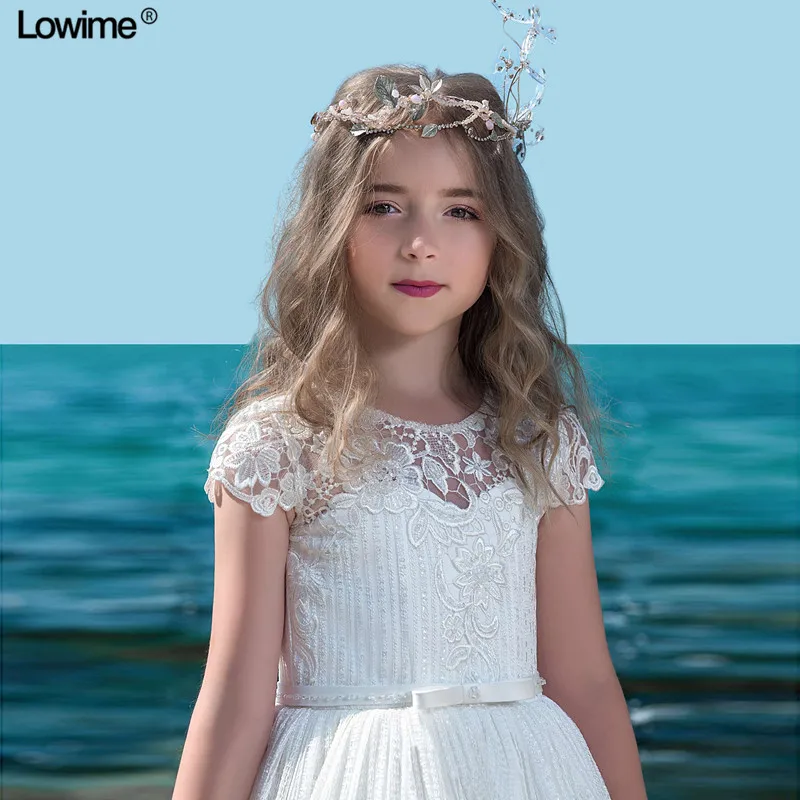 

New Empire Flower Girl Dresses For Weddings Off The Shoulder Beading Lace Kids Prom Gowns First Communion Dresses