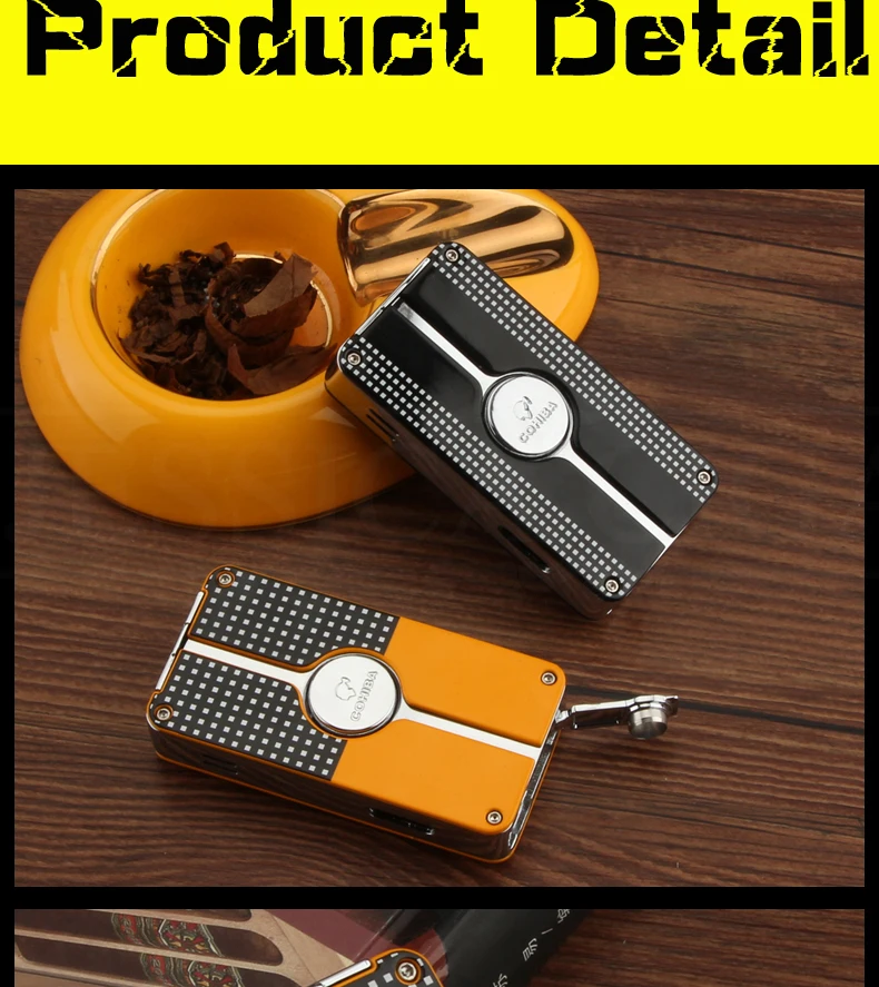 COHIBA металлическая зажигалка для сигар, ветрозащитная, 3 синих струйных пламени, сигаретный фонарь, зажигалки, Бутановая Зажигалка, многоразовая