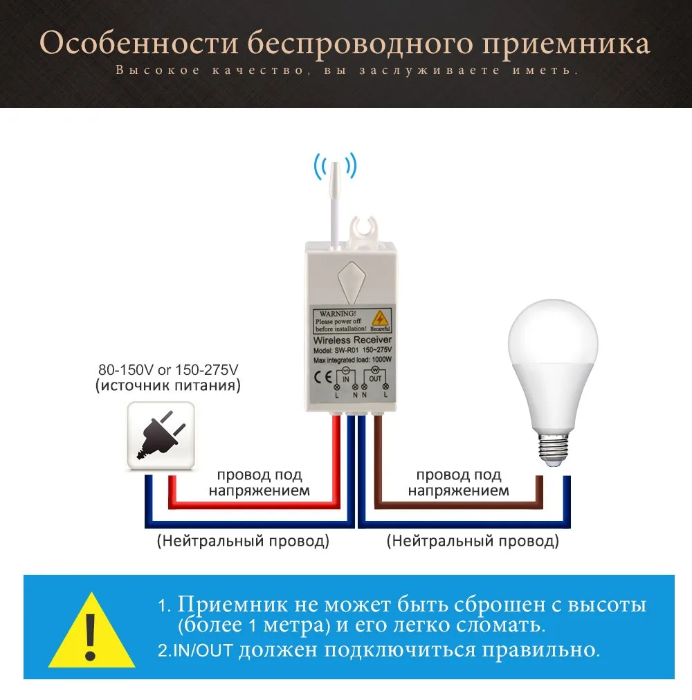 Беспроводной выключатель света Водонепроницаемый удаленного выключатели 110 V 220 V-Нет проводки потолочный с дистанционным управлением лампы светодиодный лампы