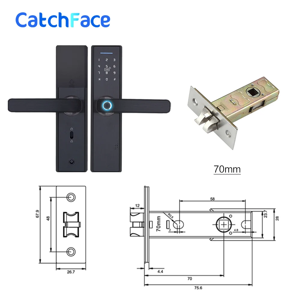 70 MM LATCH Отпечаток пальца, смарт-карта, цифровой код, электронный дверной замок, домашний врезной замок безопасности с 5 врезными размерами - Цвет: 70 MM LATCH