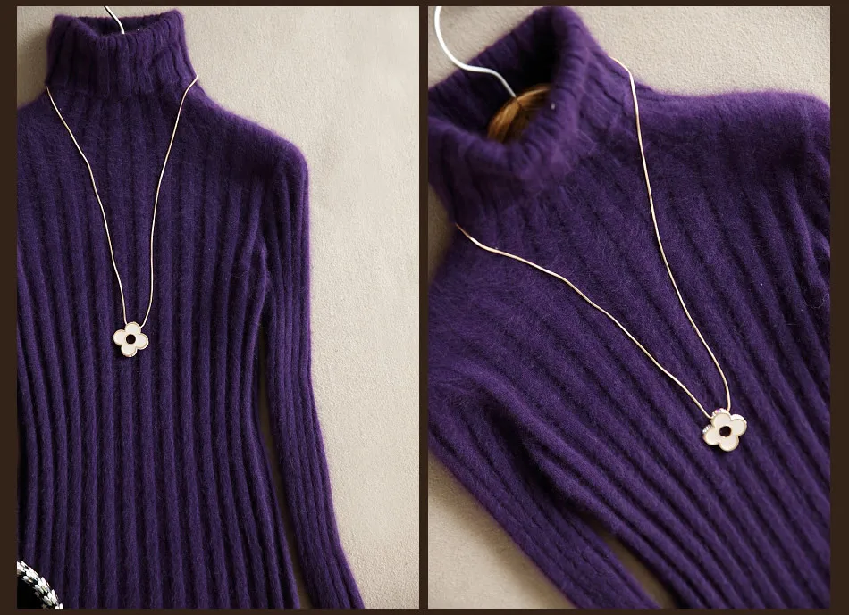 Настоящий норковый кашемировый свитер с высоким воротником свитера осень-зима теплые приталенные пуловеры модное короткое платье эластичность свитер