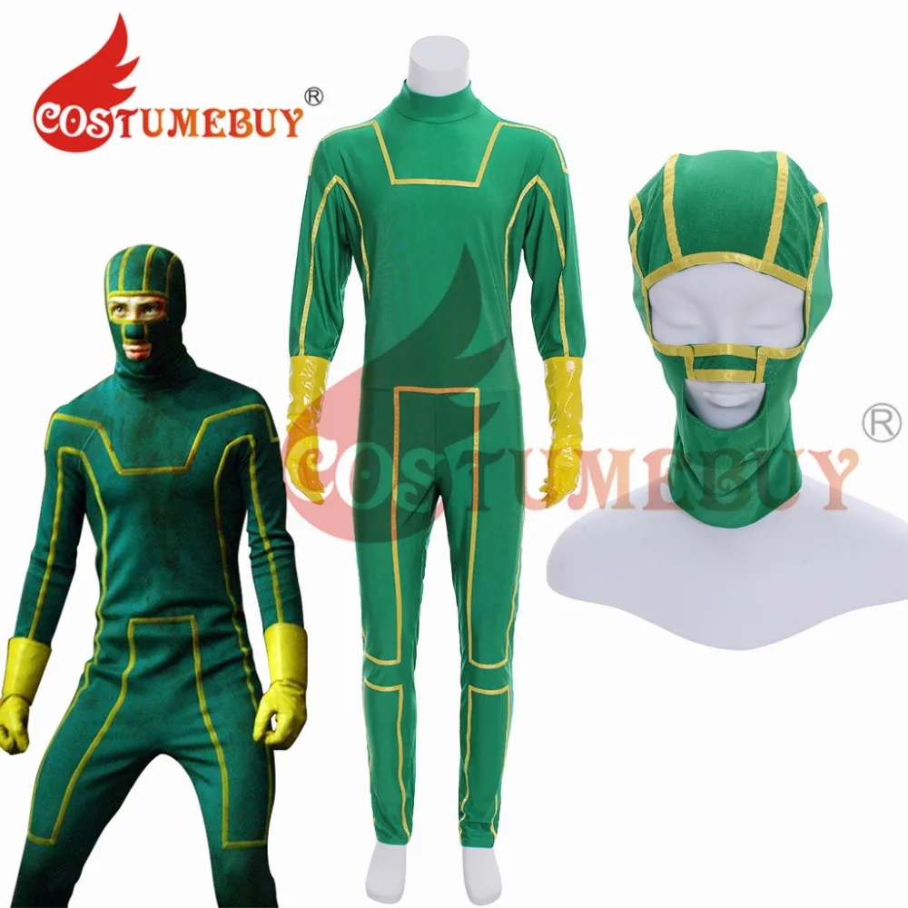 CostumeBuy Kick-Ass Dave Lizewski Косплей Костюм Kick Ass Мужской зеленый комбинезон костюм любой размер L920