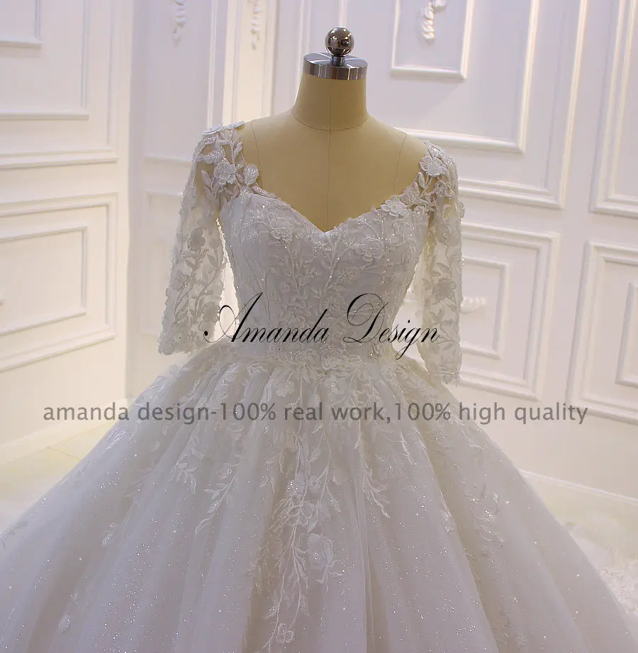Аманда дизайн robe de mariee princesse de Роскошные Половина рукава Кружева свадебное платье с аппликацией