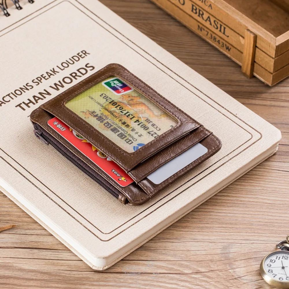 Кошелек BULLCAPTAIN RFID из натуральной кожи, держатель для карт и удостоверений личности, блокирующий держатель для карт на молнии, кредитный бумажник для карт, мини тонкий мужской бизнес