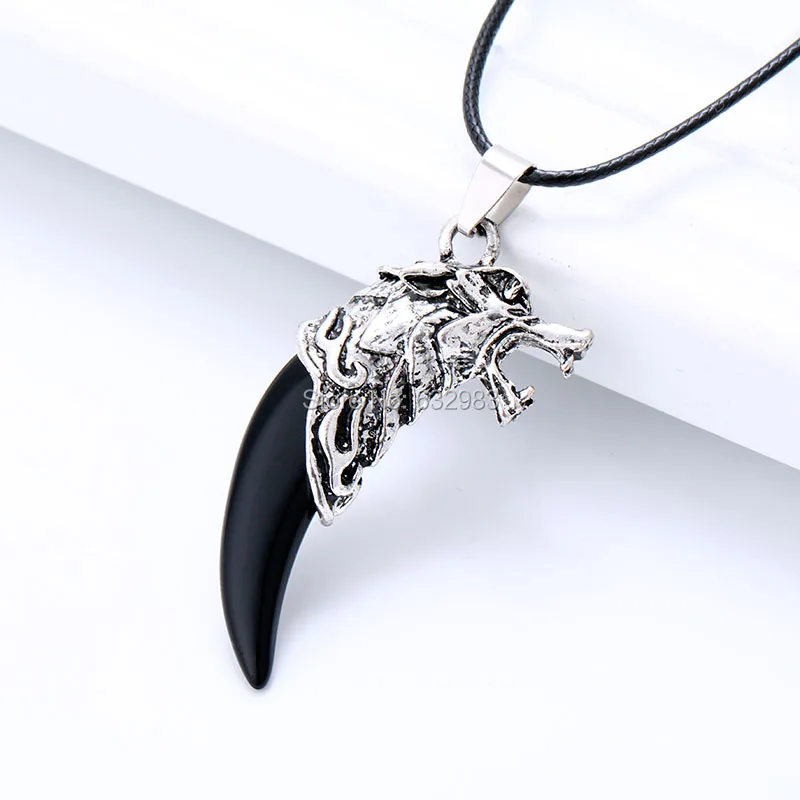 Модное Белое и черное ожерелье чокер с зубцами волка skyyat веревочной цепочкой