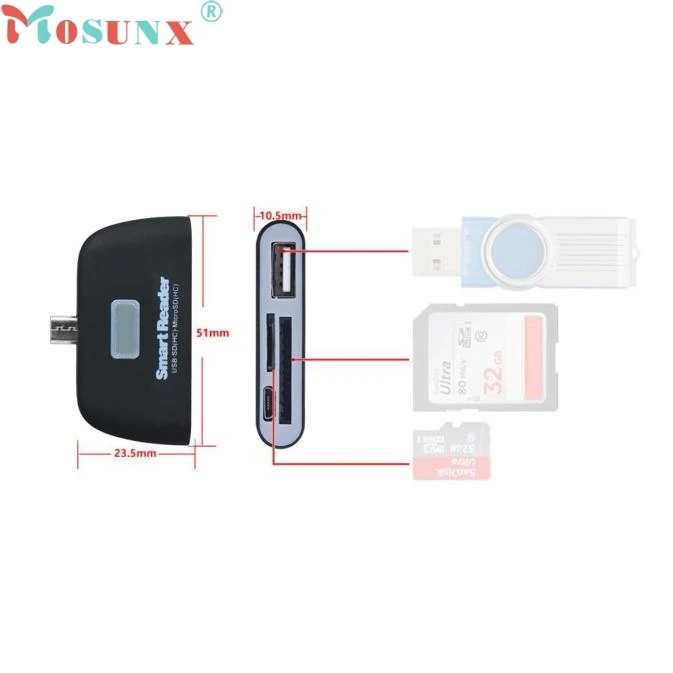 Micro USB 3 в 1 устройство для чтения карт памяти Mosunx по заводской цене адаптер USB/TF/SD