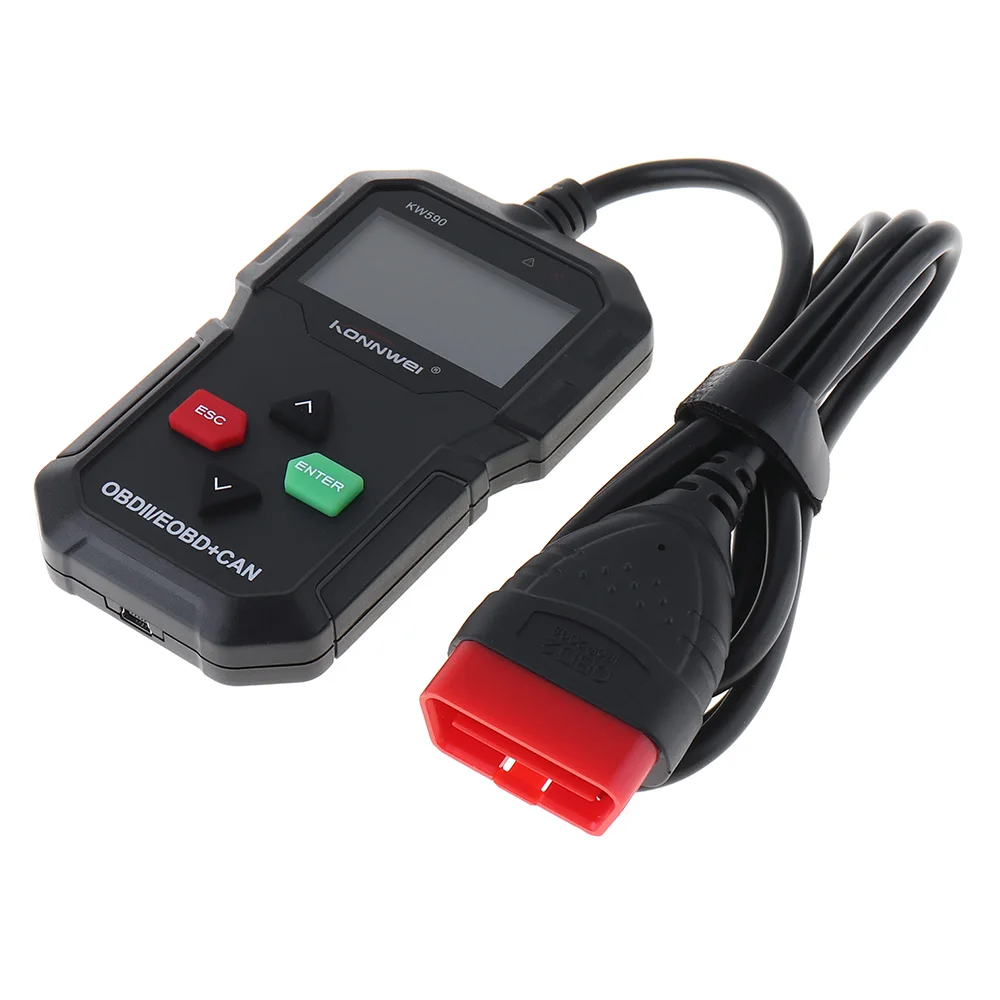 Konnwei KW590 12V OBDII Многоязычная Автоматическая диагностика неисправностей Обнаружение Instrumen с черной тканевой сумкой для 12V бензинового автомобиля