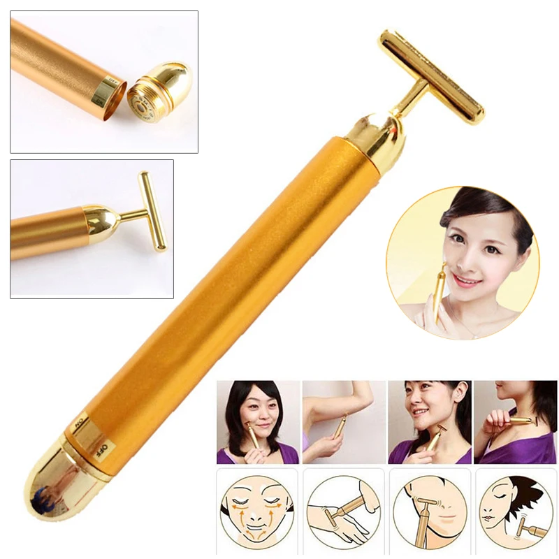 Энергетический beauty Bar 24 K Gold Pulse Укрепляющий Массажер ролик для лица массажер Derma