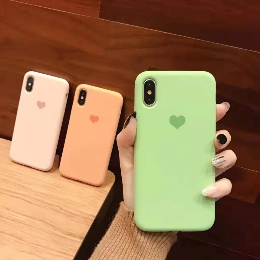 Простые мягкие силиконовые чехлы из ТПУ с сердечками для iPhone 6 6s 7 8 Plus XS MAX XR X 10 жидкое силиконовое покрытие тканевый чехол
