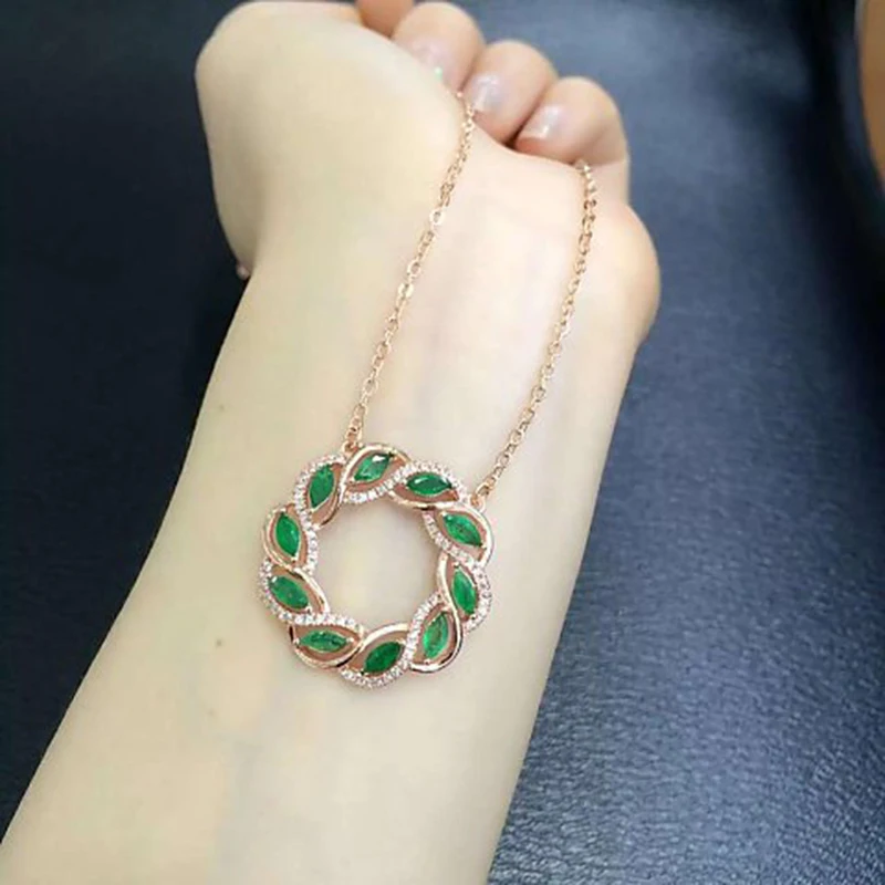 Collares Qi Xuan_Fashion jewelry_colombia Green Stone Round Necklaces_Rose Gold Color Pendant Necklaces_Factory прямые продажи|fashion