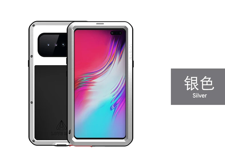 Silver Металлический бронированный чехол на все тело для samsung Galaxy S10 5G чехол противоударный сверхпрочный с Gorrila стеклянная крышка для samsung S10 5G чехол - Цвет: Silver