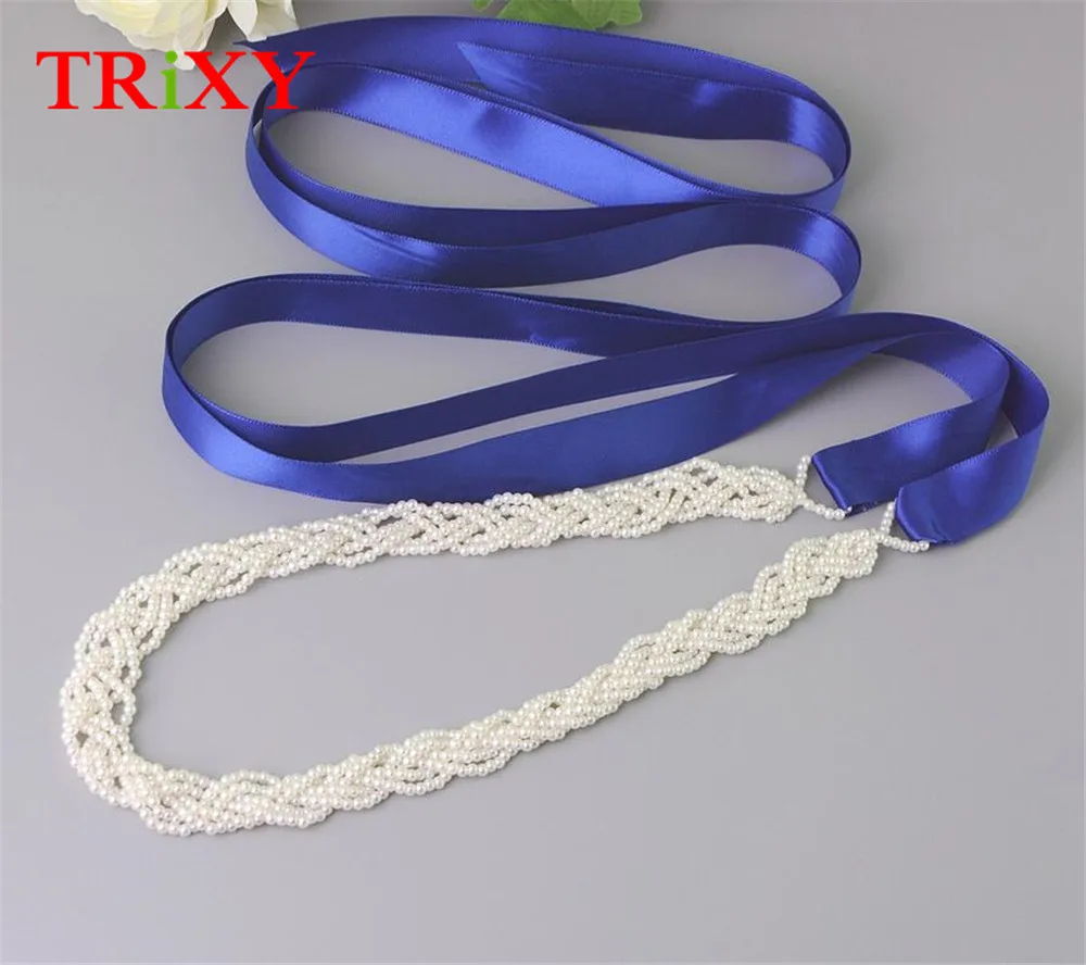TRiXY S262 Свадебные ремни с жемчугом пояс для свадебного платья невесты лентой