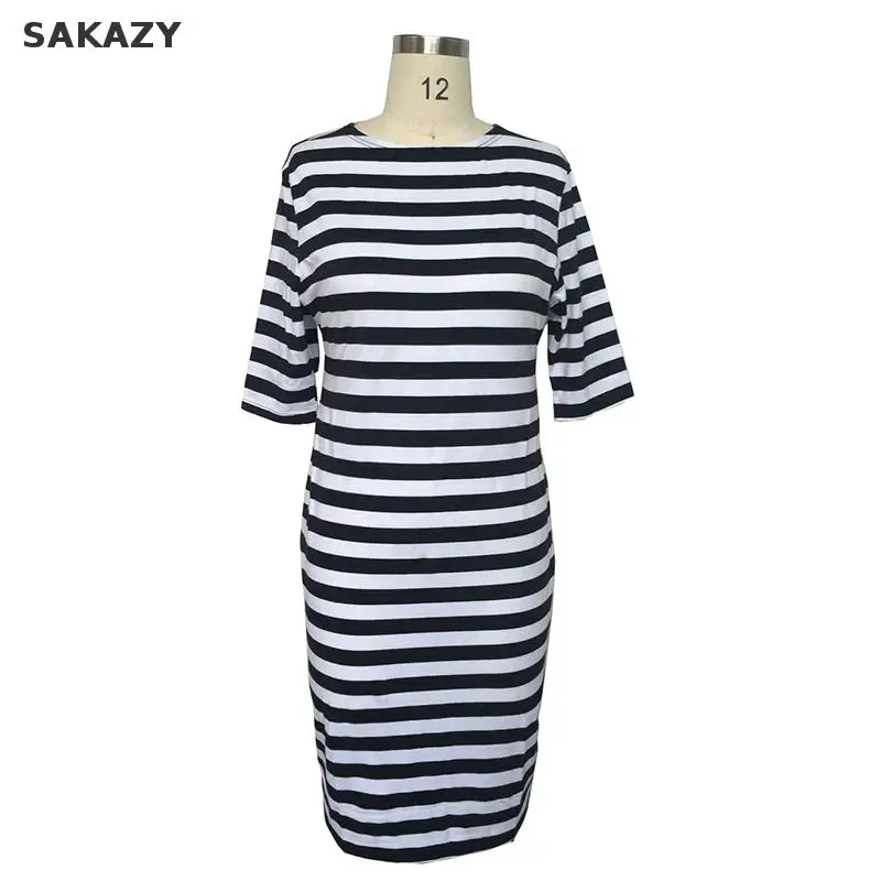 2018 Sakazy для женщин летнее платье с коротким рукавом на каждый день в черно белую