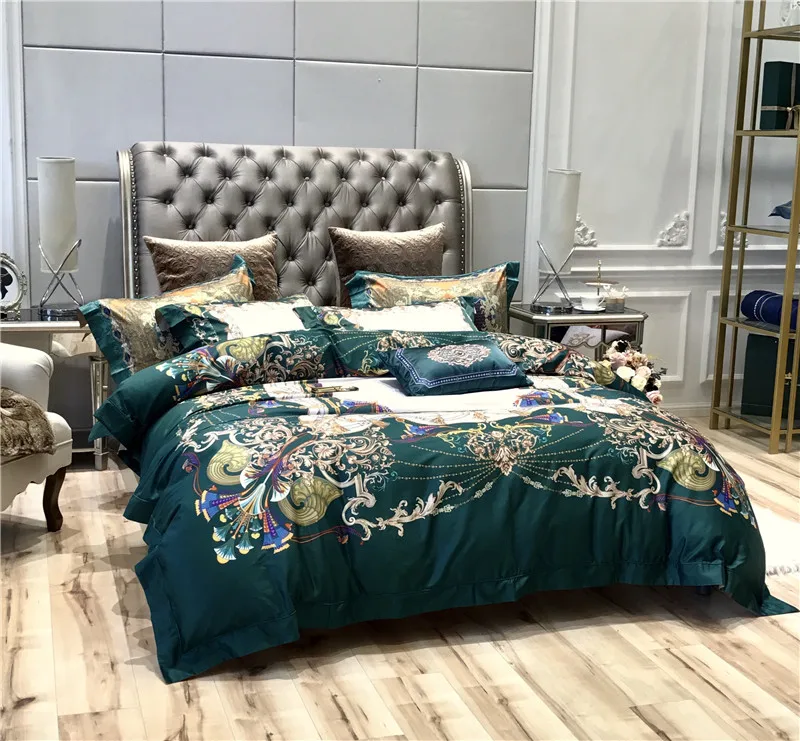 120 S из египетского хлопка класса люкс в богемном стиле цифровая печать Комплект постельного белья queen King size: пододеяльник, простынь Набор наволочек 4/6 шт