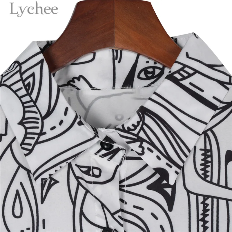 Lychee Harajuku, Женская мультяшная блуза с принтом головы, длинный рукав, отложной воротник, рисунок лица, рубашки, Повседневная Свободная блузка, топы для женщин