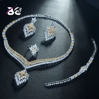 be 8 unique design leaf shape 2 tones dubai jewelry set aaa cz earrings necklace women bridal party gifts for lady dress s309