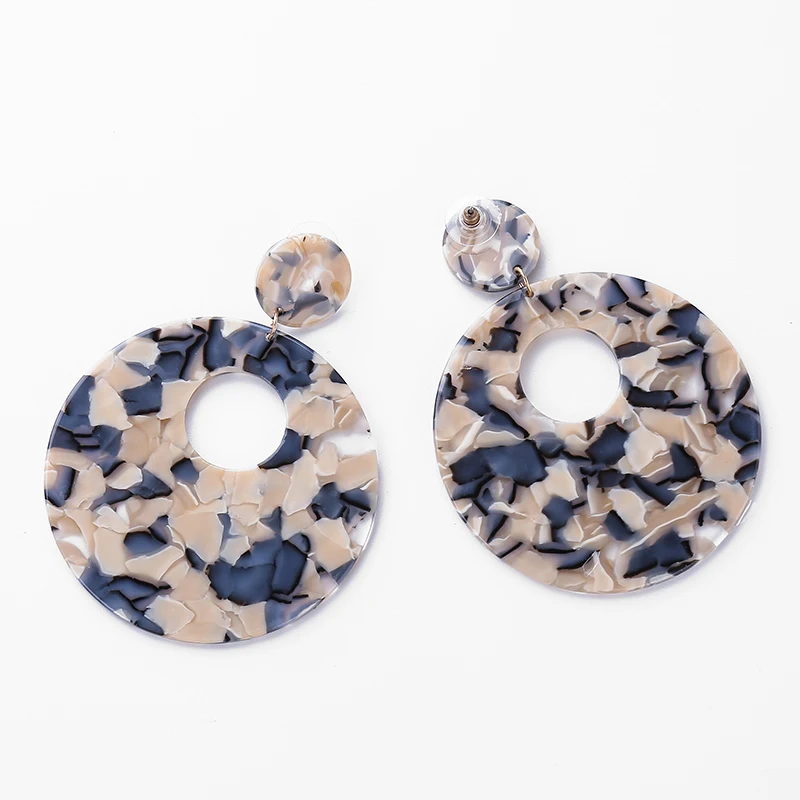 Круглые висячие серьги красочные мраморный узор акриловые ретро ветер модная