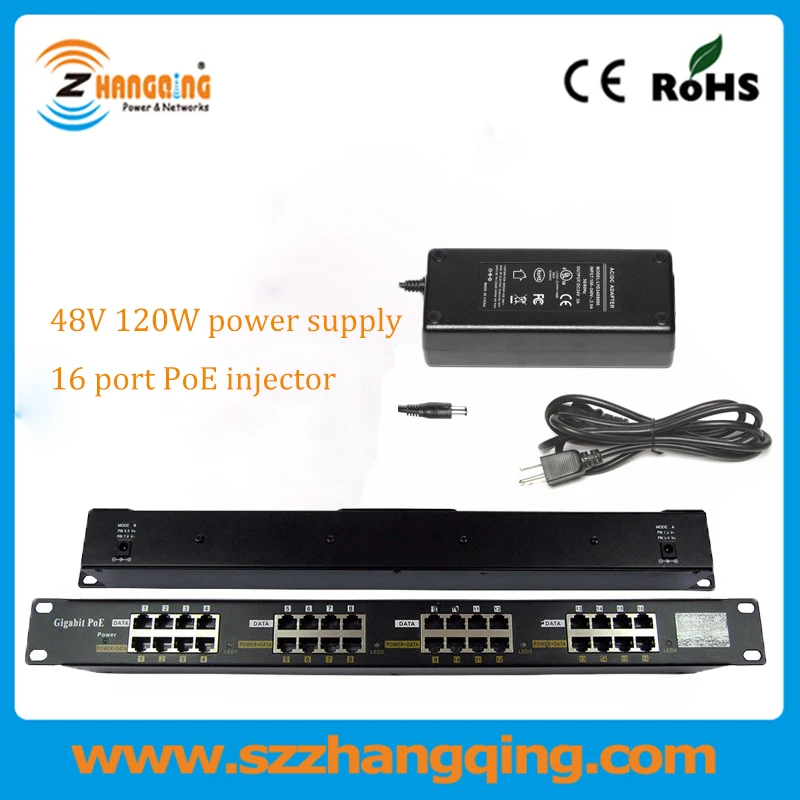 For Security Protection 16 Port PoE Injector Midspan Passive Panel With 48V 120W Power Supply | Безопасность и защита