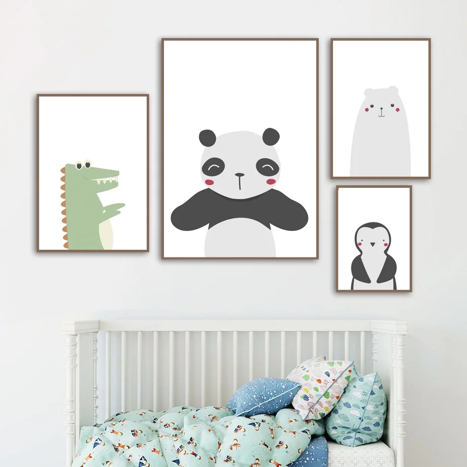 Милые Мультяшные животные постеры панда медведь кошка холст картина