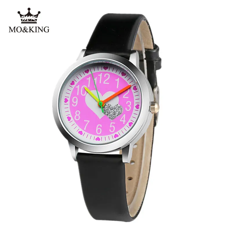 Люксовый бренд mk люминесцентные розовые Детские кварцевые наручные часы с