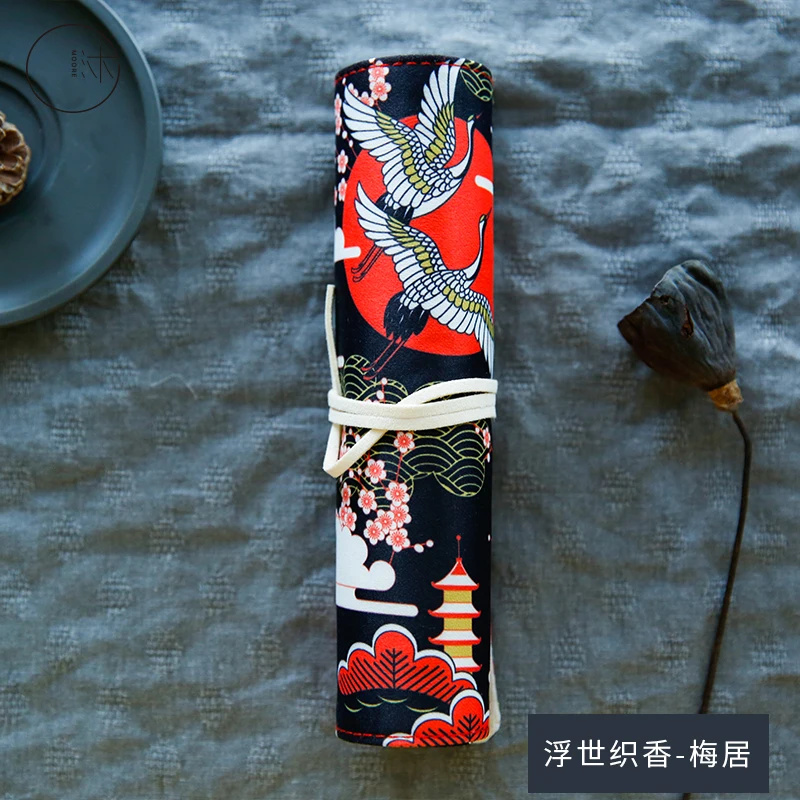 Ukiyoe кран серии ролик ручка сумка Качество школьные принадлежности канцелярские принадлежности подарок Винтаж Пенал школьный симпатичный Карандаш сумка Школьные Инструменты - Цвет: 1